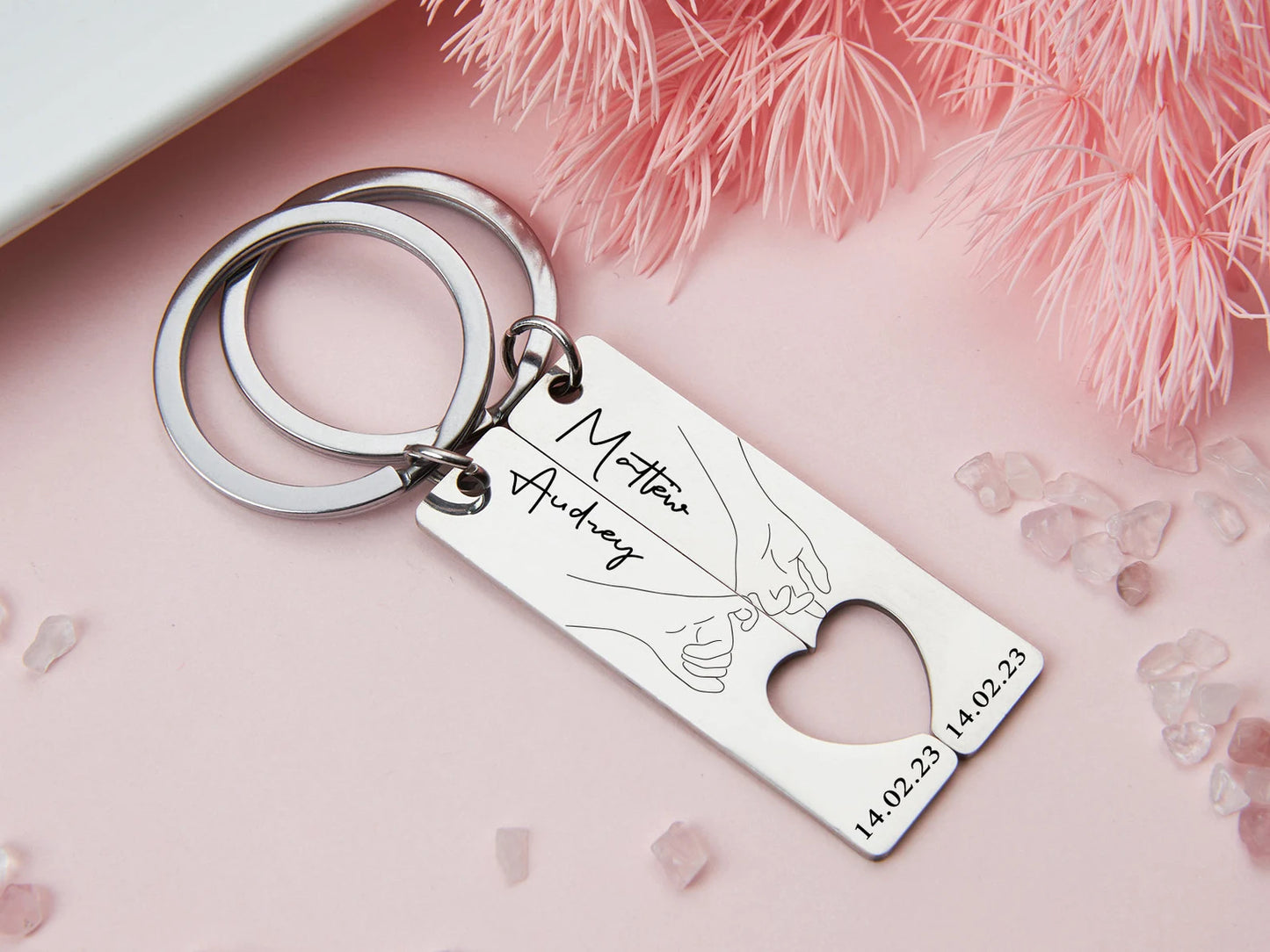 Schlüsselanhänger Set mit Herz für Paare mit Gravur