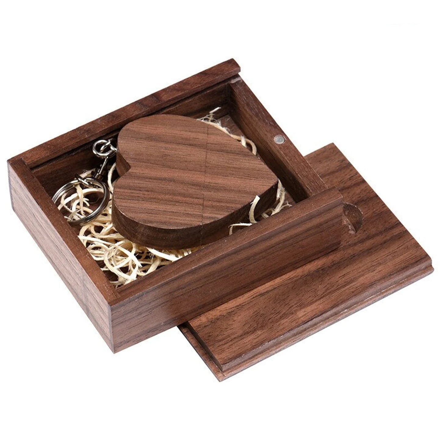 Personalisierter Herz-Walnuss USB Stick Schlüsselanhänger mit Box