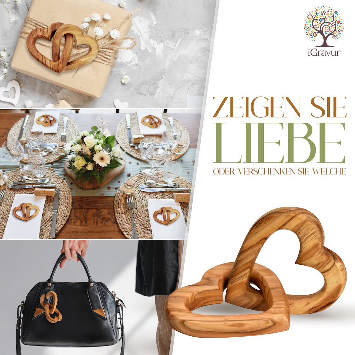 Verschlungene Holz Herzen mit Gravur