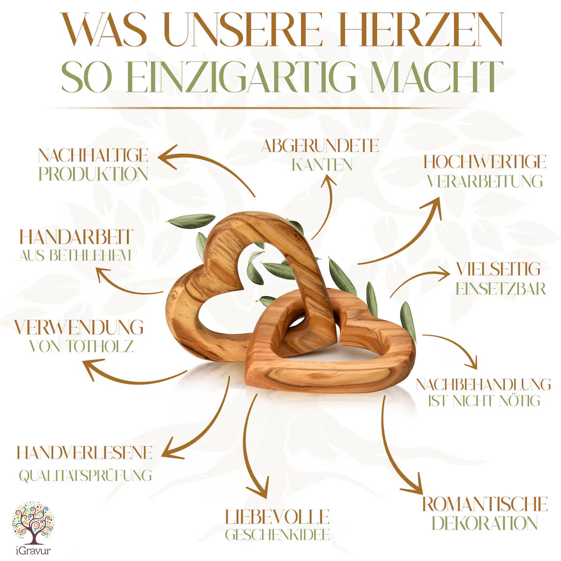 Verschlungene Holz Herzen mit Gravur