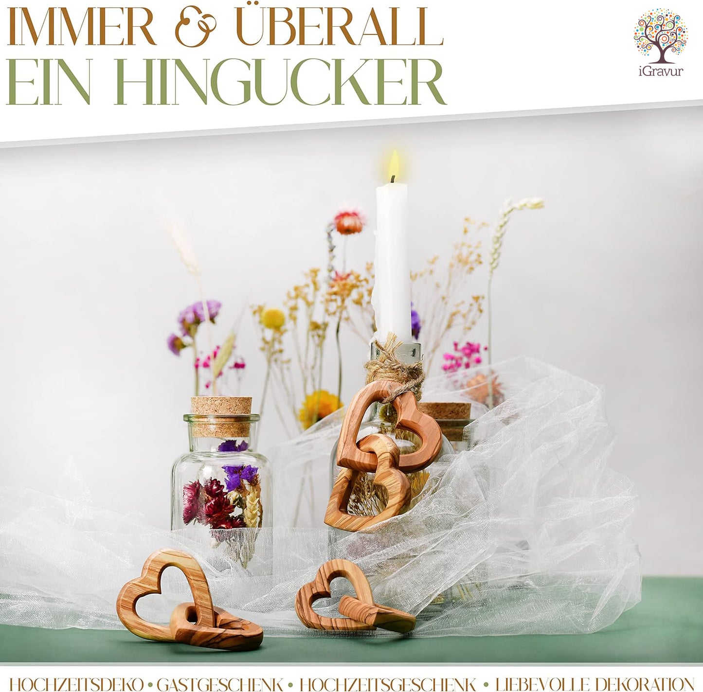 Verschlungene Holz Herzen mit Gravur