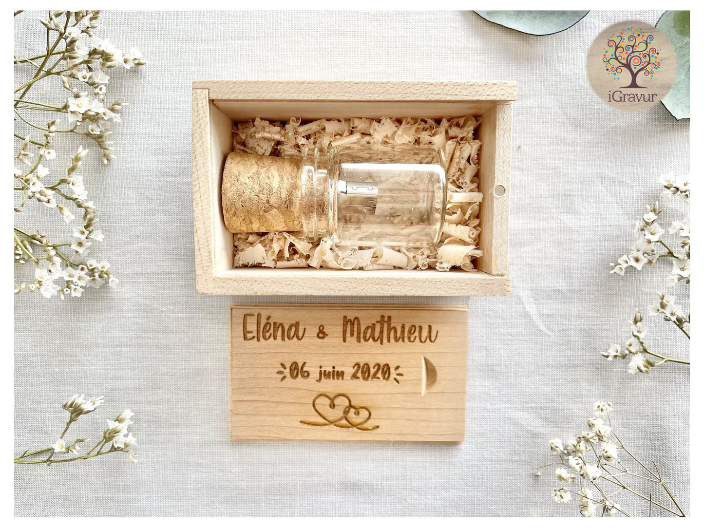 Personalisierter USB Stick als Korkzapfen mit Holzbox