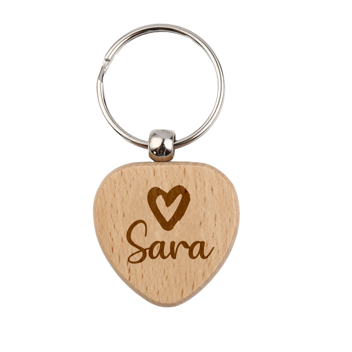 Personalisierter Schlüsselanhänger aus Holz in Herzform