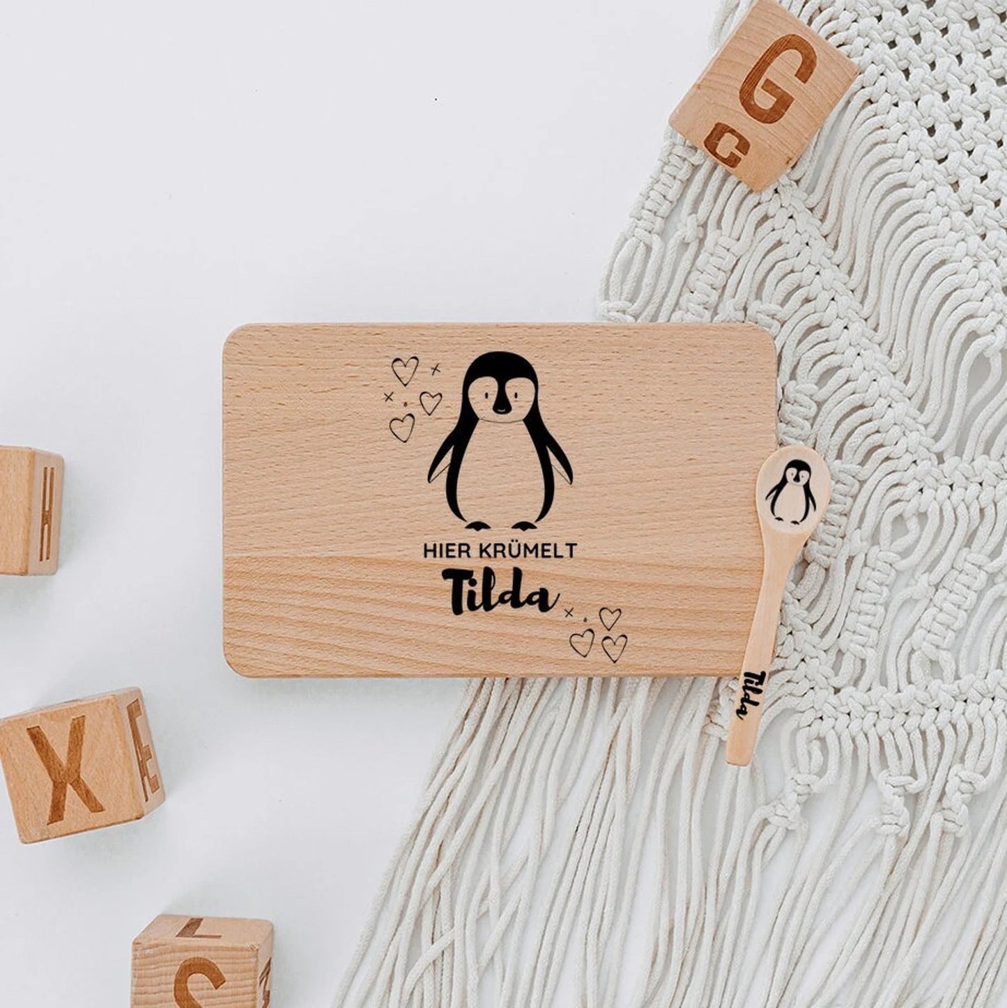 Personalisiertes Kinder Frühstücksbrett mit Besteck aus Holz