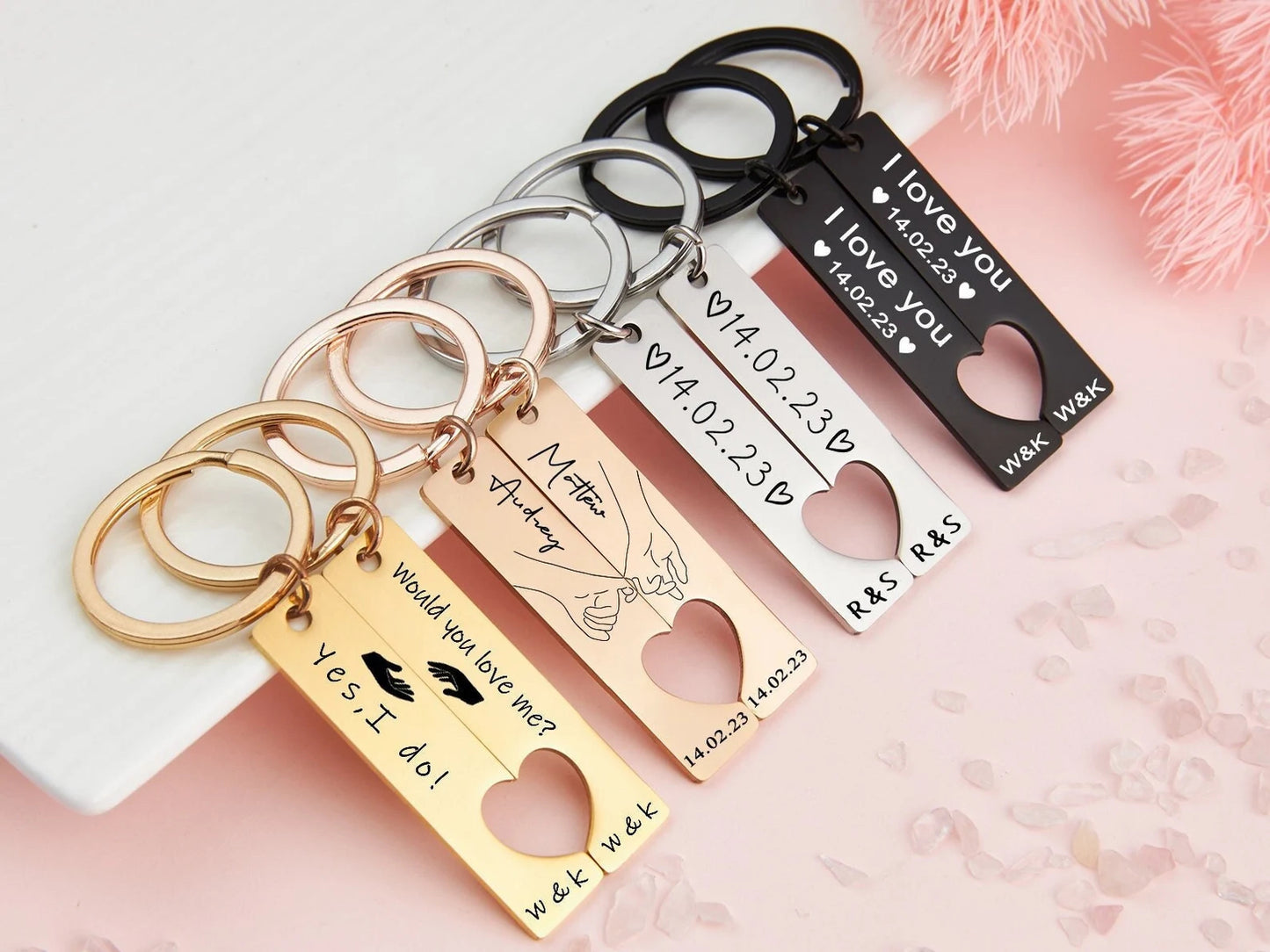 Schlüsselanhänger Set mit Herz für Paare mit Gravur