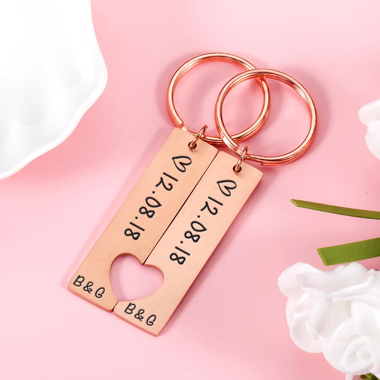 Schlüsselanhänger Set mit Herz für Paare mit Gravur