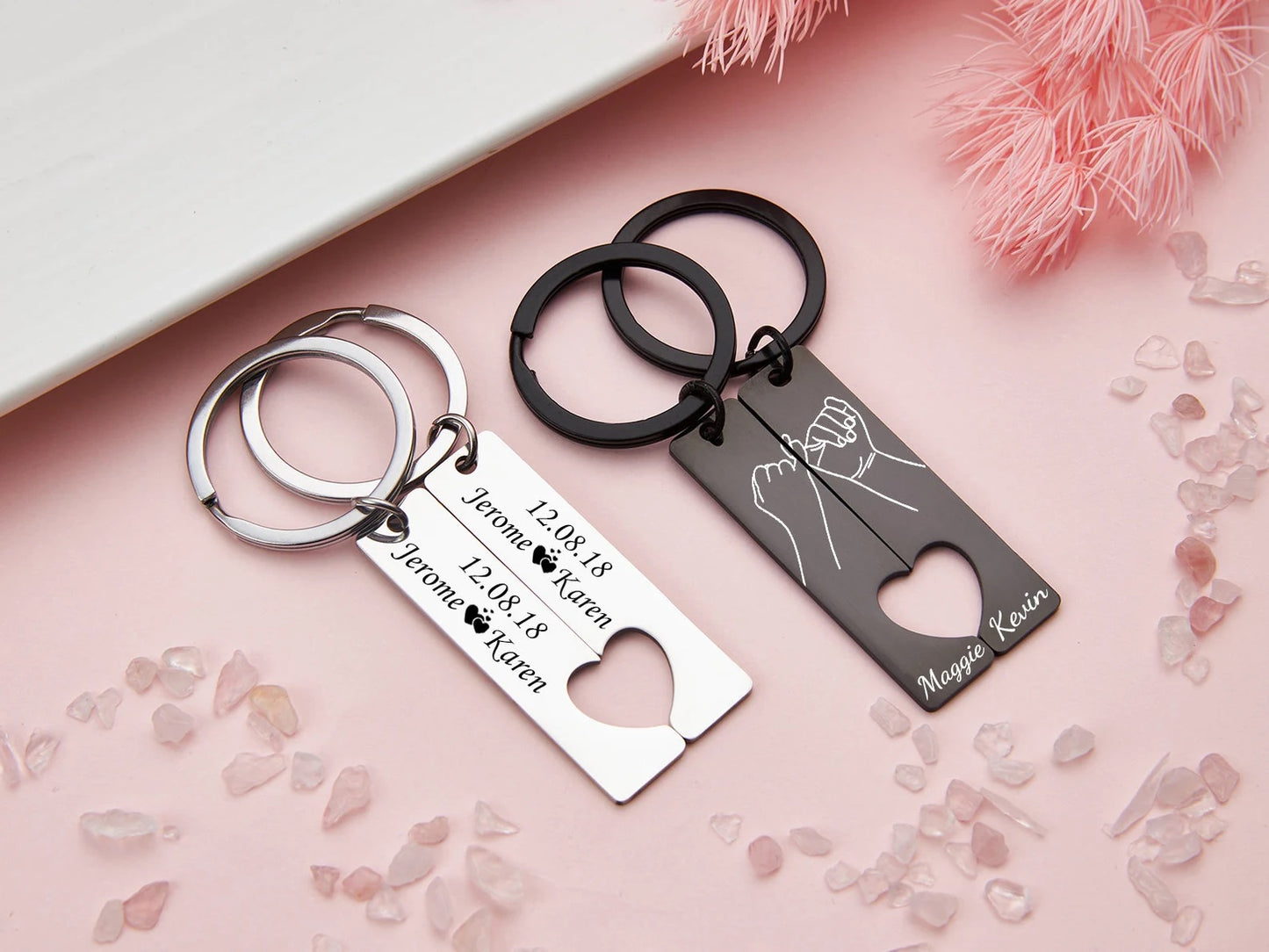 Schlüsselanhänger Set mit Herz für Paare mit Gravur
