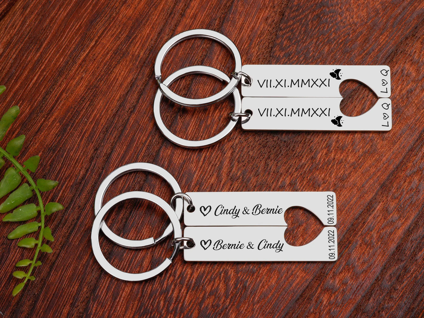 Schlüsselanhänger Set mit Herz für Paare mit Gravur