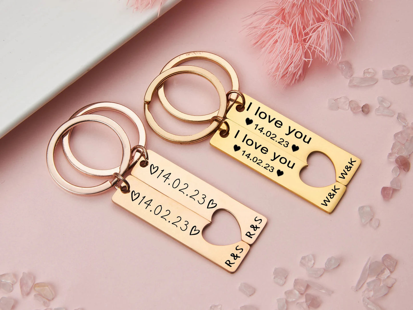 Schlüsselanhänger Set mit Herz für Paare mit Gravur