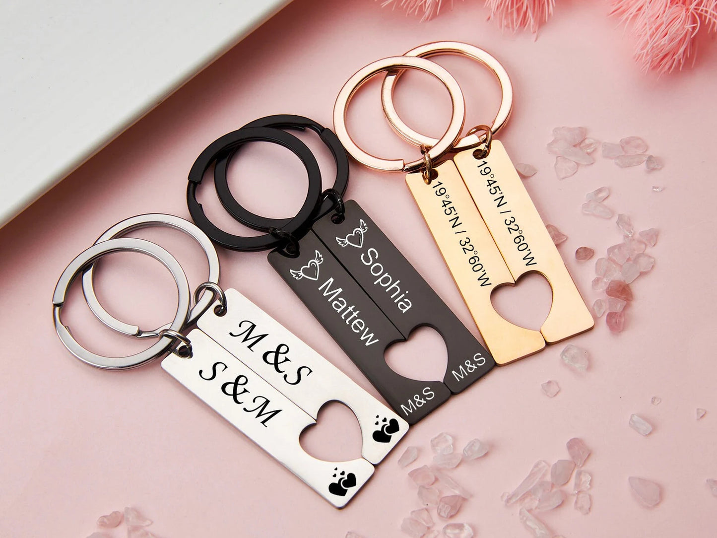 Schlüsselanhänger Set mit Herz für Paare mit Gravur