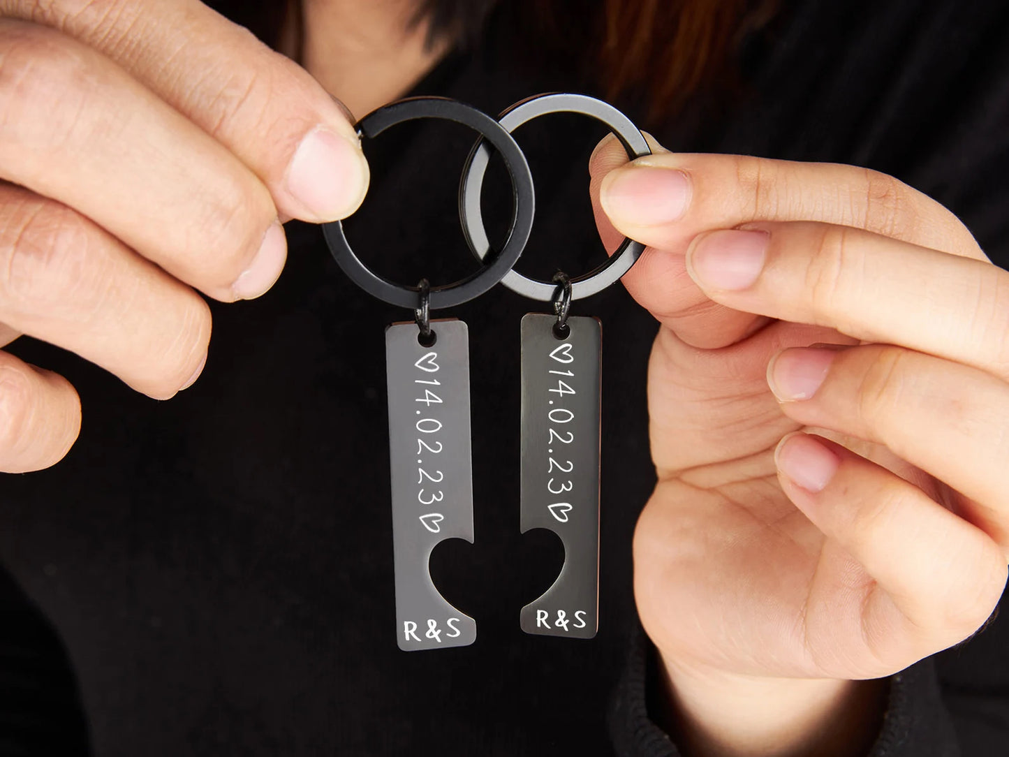 Schlüsselanhänger Set mit Herz für Paare mit Gravur