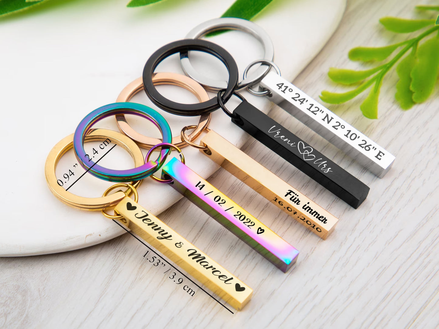 Personalisierter Quader Schlüsselanhänger 3D Stäbchen